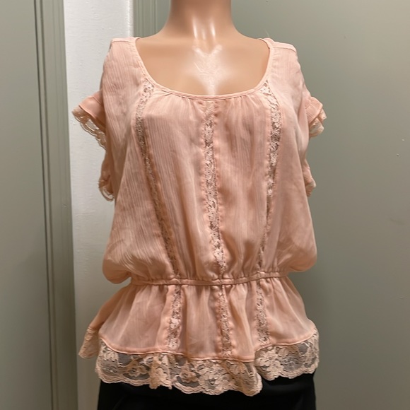 Princess Vera Wang Sheer Lace Peplum Blouse Size Medium EUC - Picture 7 of 10